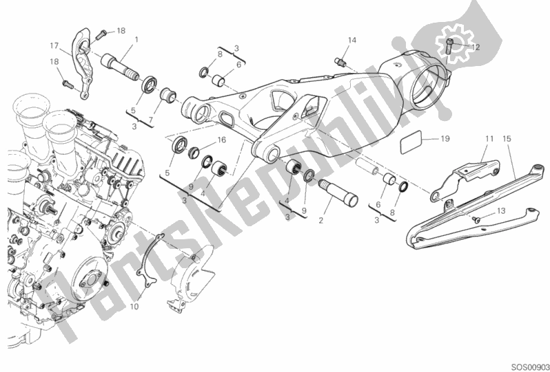 Toutes les pièces pour le Bras Oscillant Arrière du Ducati Superbike Panigale V4 S Corse 1100 2019